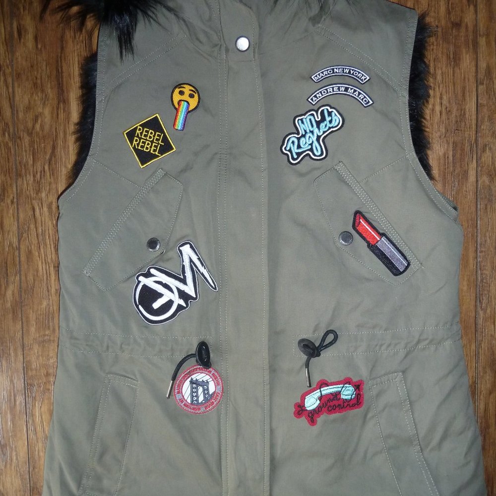 Rare Marc New York Vest with removable Faux Fur Liner Hooded Size XS Designer - Picture 2 of 7
